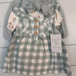 Rachel Zoe Sage Green Gingham Baby Dress & pants set. 0-3 mos